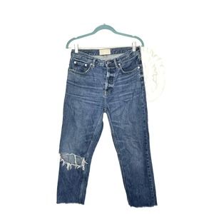 Everlane The Cheeky Jean Button Fly W29 Cropped Ripped Knee Medium Wash